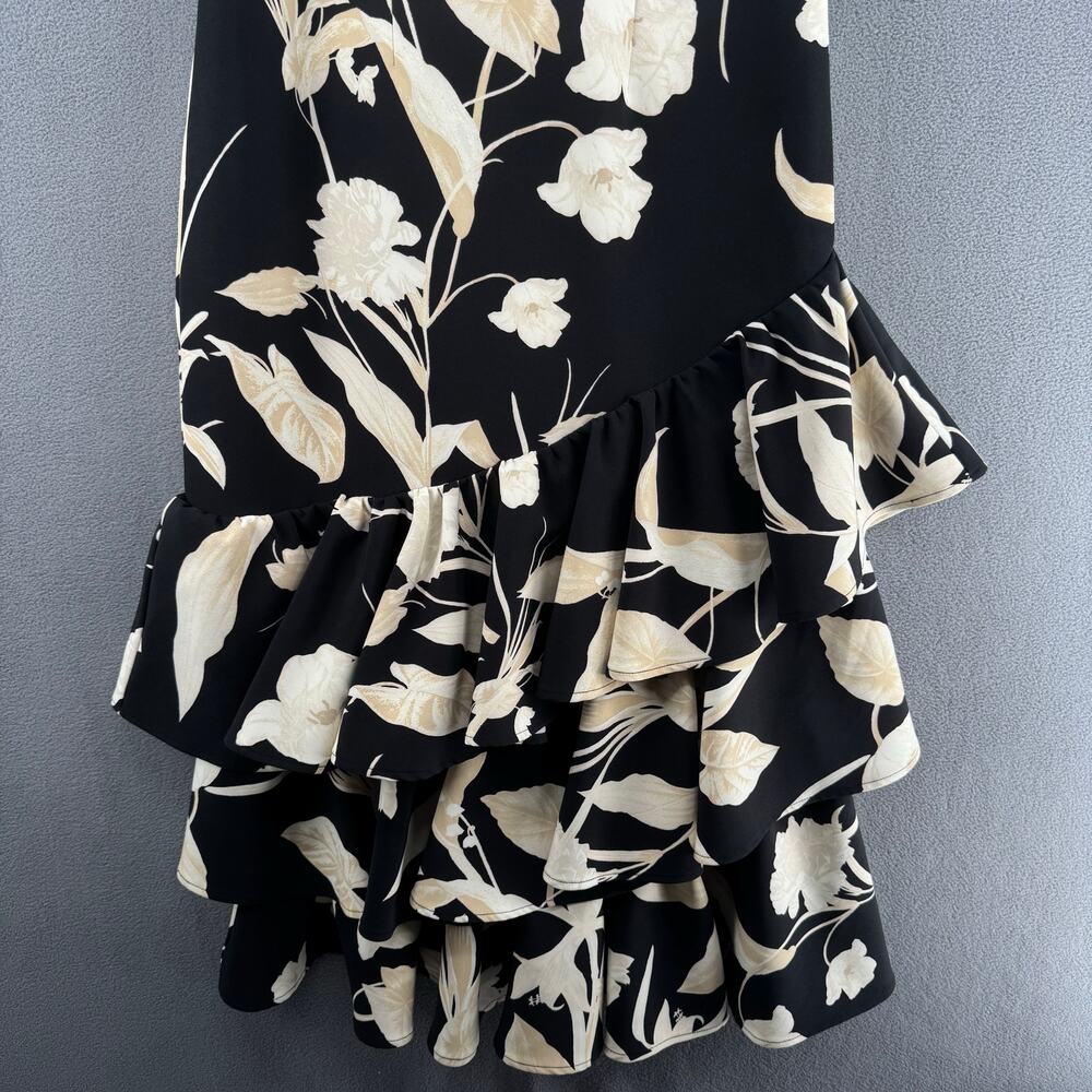 Chelsea 28 Print Tiered Ruffle Sleeveless Midi Dress Women S Black Plunge V Neck - Picture 5 of 14